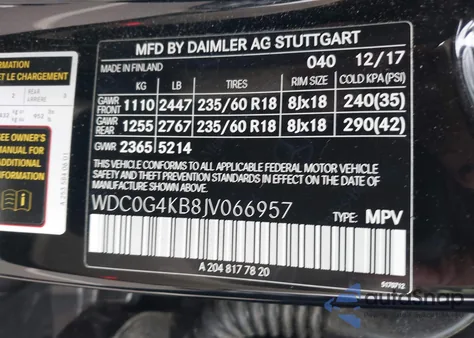 2018 Mercedes-Benz Glc 300 4Matic из США, поврежденный, VIN WDC0G4KB8JV066957